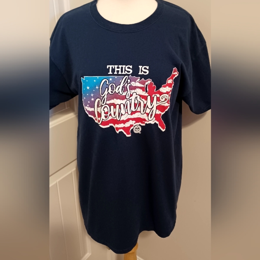 Girlie Girl Originals T-Shirt - Navy Blue This Is GOD'S COUNTRY SZ L #0101